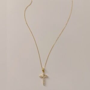 14K Gold 925 Sterling Silver Cross Pendant Faith Necklace